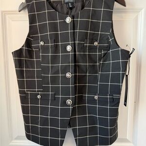 Windowpane Check Black Button Front Vest